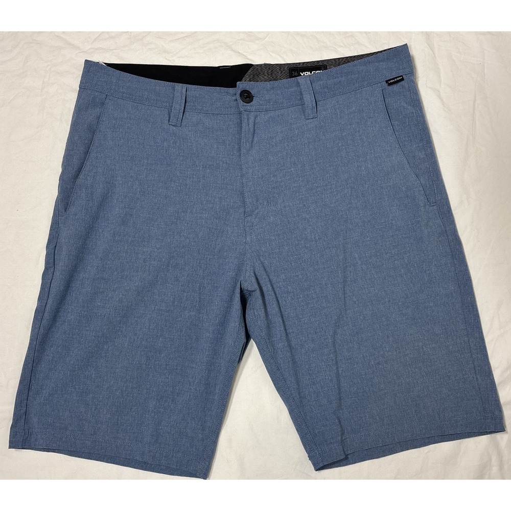 Volcom Mens Hybrid Shorts Blue Flat Front Lightweight Summer Comfort Pockets 36